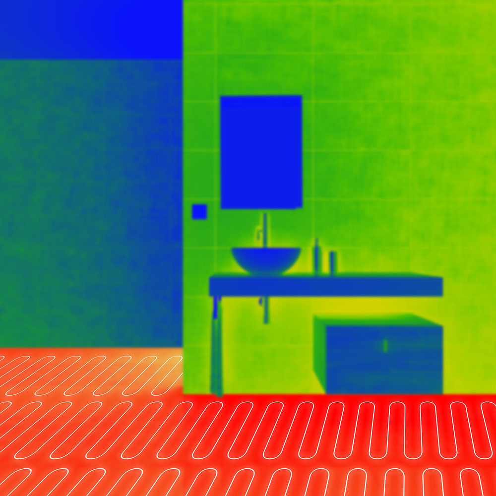 Bathroom with under tile heating element